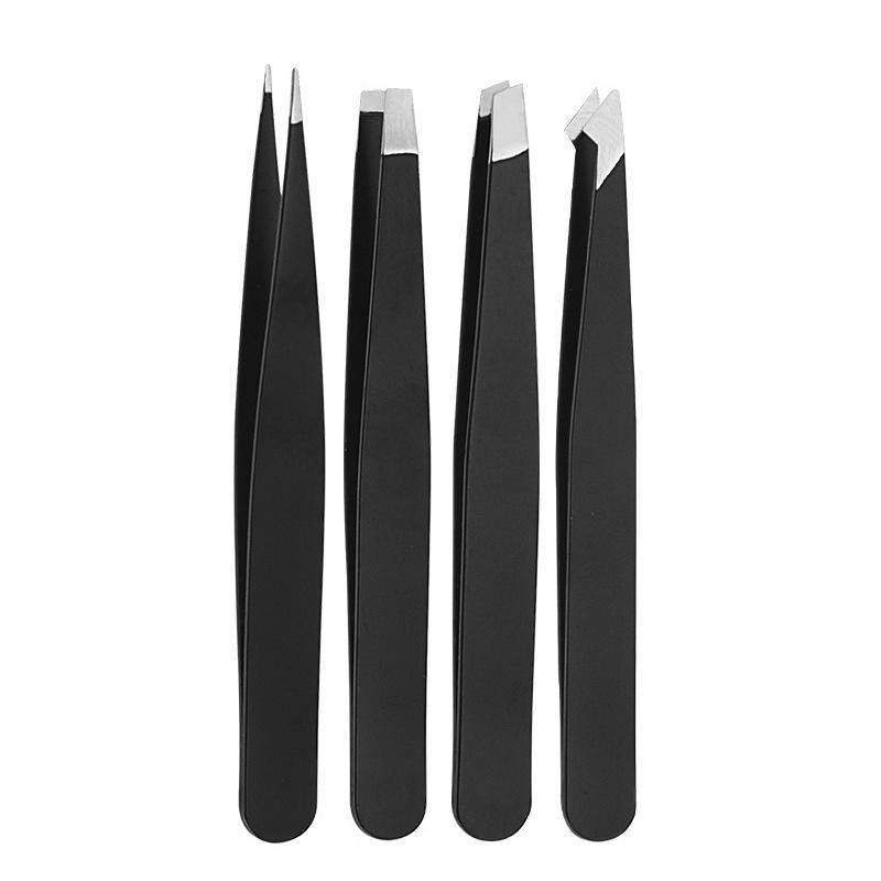 Stainless Steel Eyebrow Tweezers Makeup Set, 4 Counts Fine Hair Beauty Removal Tool, Facial Beauty Products