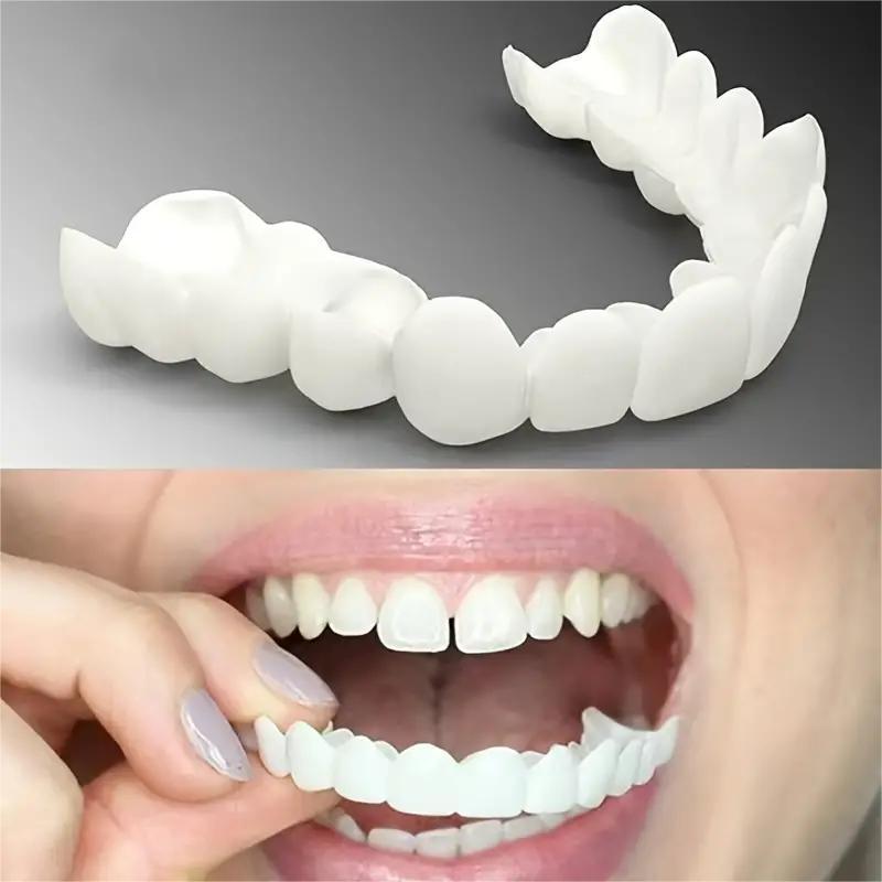 4-pieces, Comfortable And Flexible Disposable White Artificial Braces With Dental Veneer For Upper And Lower Teeth, For Both Men And Women