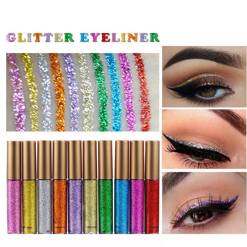 10 Color Glitter Liquid Eyeliner, Shimmering Eye Shadow Makeup, Long Lasting Sweat-proof Eyeliner Pen, Glittering Brightening Highlighting Liquid Stick