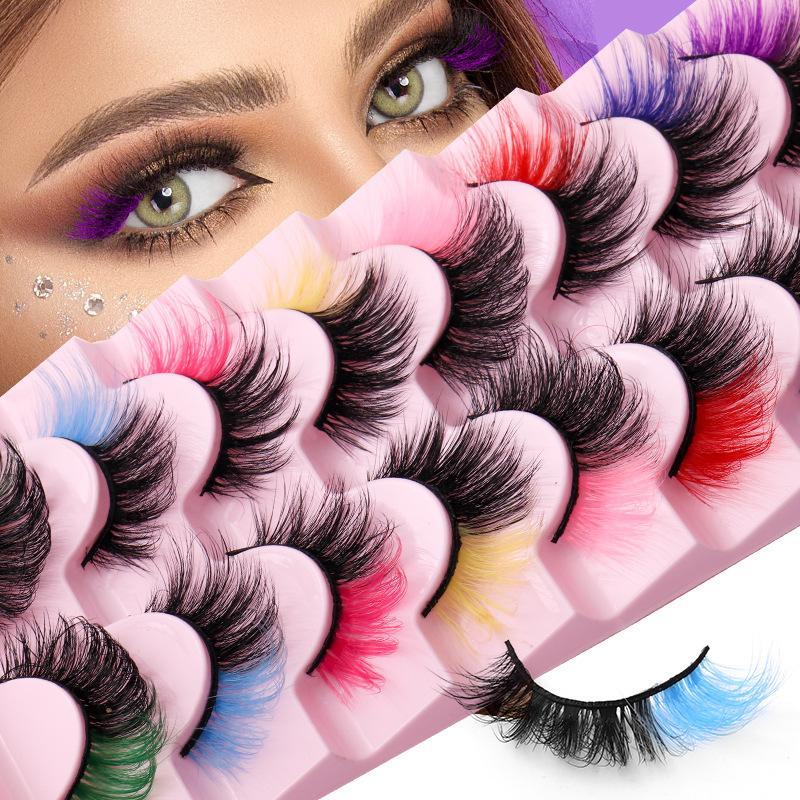 Colorful False Eyelashes (8 Pairs), Wispy Faux Cluster Lashes, Natural Curling False Eyelashes for Women and Girls Eye Makeup Enhancement