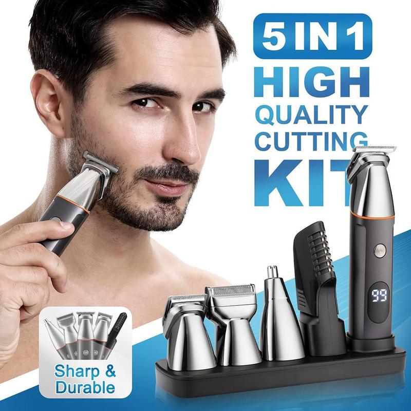 5 in 1 Electric Hair Trimmer for Men, 1 Set Cordless Hair Clipper Kit, Waterproof Electric Shaver & Facial Hair Removal Tool& Hair Remover, Perfect for Home & Travel