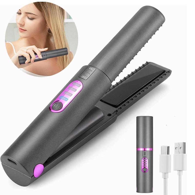 2 in 1 Hair Straightener & Curler, 1 Count Fast & Safe Hair Straightener & Curler, 3 Temperature Modes & Rechargeable Cordless Straightener and Curler, Hair Styling Tool for Home & Travel, Stocking Fillers Gift