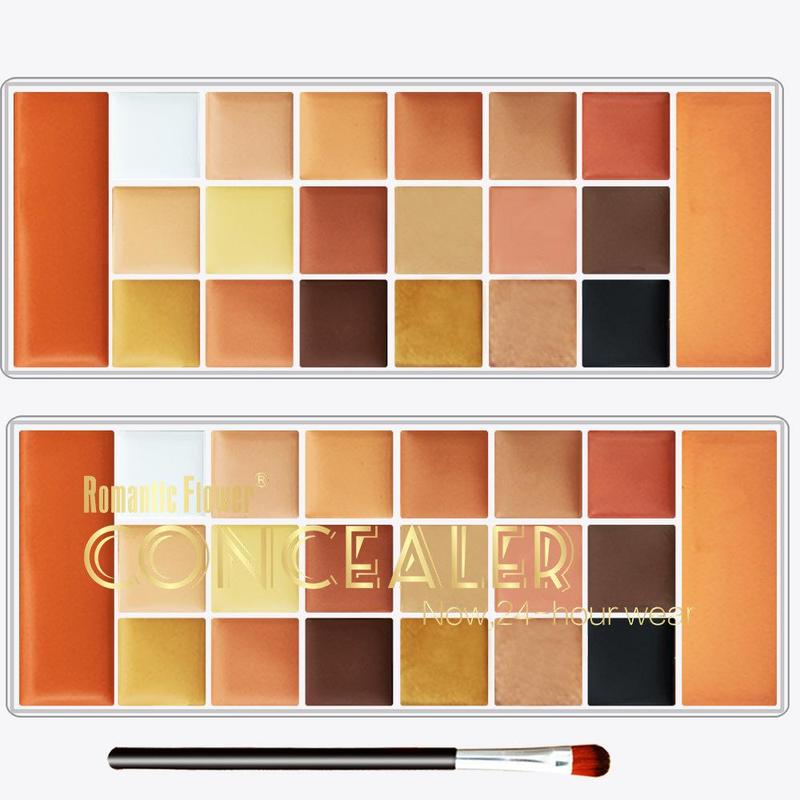 20 Color Concealer Palette & Brush, 2 Counts set Long Lasting Concealer Palette & Concealer Brush, Highlighter Makeup Palette Makeup Set for Women