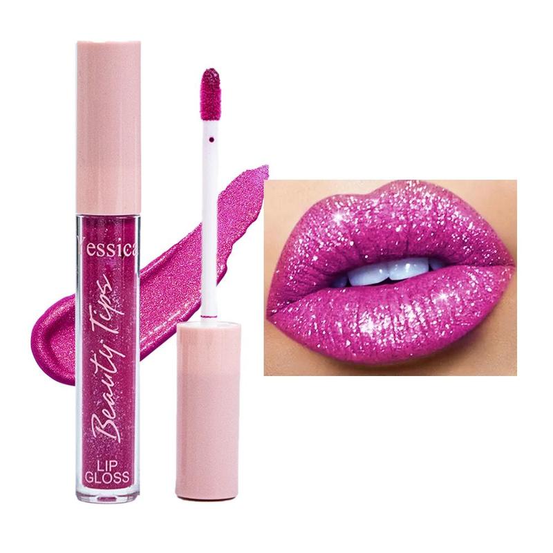 Long Lasting Glitter Lip Gloss, 1 Count Hydrating & Glittering Glaze Lipstick, Tinted Moisturizing Lip Stick for All Occasions Makeup, Glossy Lip Care Moisturizer for Girls & Women, Makeup Cosmetic Accessories