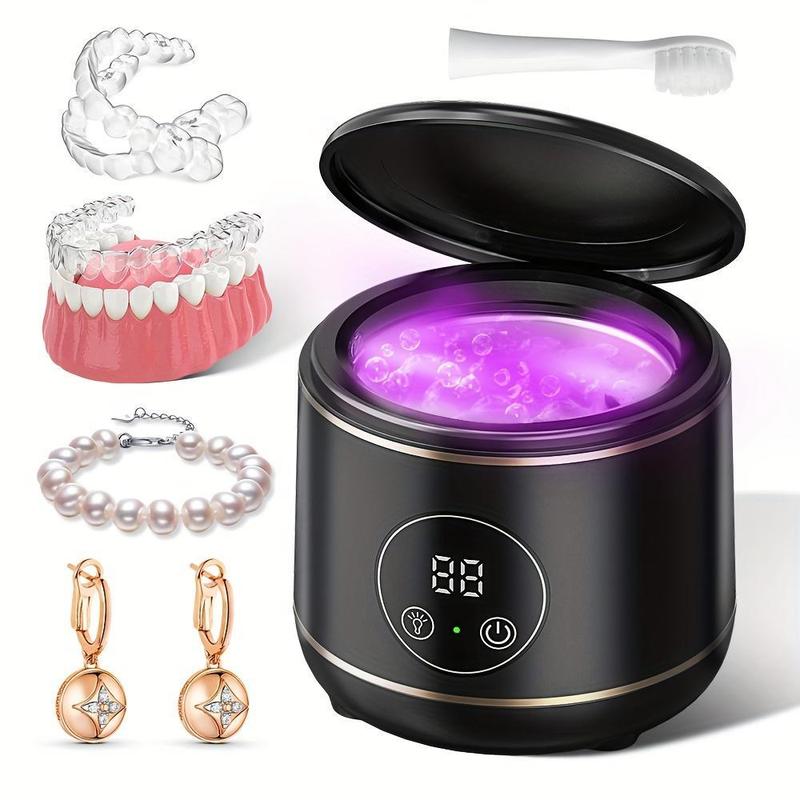 Ultrasonic Denture Cleaner, 1 Set UV Denture Cleaner with 304 Stainless Steel Tank, Oral Care Product for Home & Travel