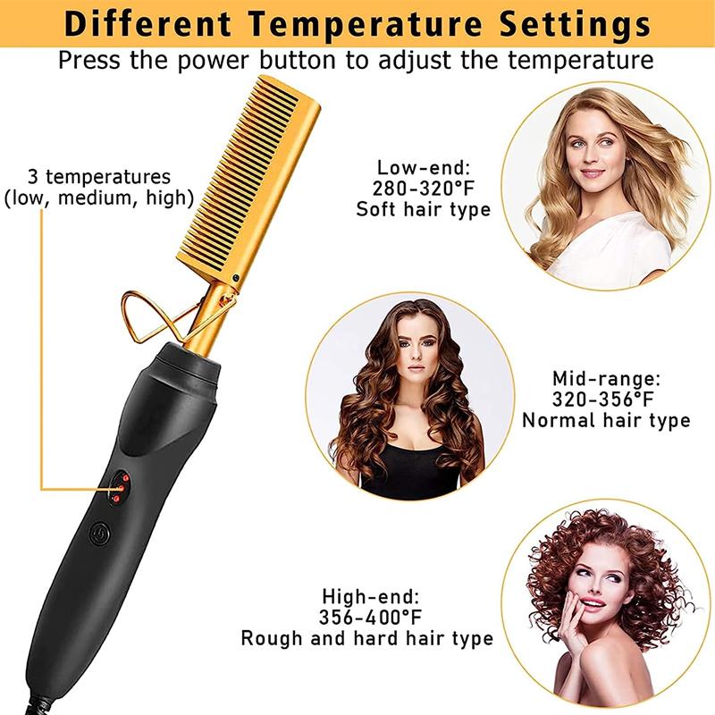 Electric Hot Comb Hair Straightener for Natural Black Hair and Wigs - Safe Pressing Comb with Curling Iron, Wig Glue, and Wax Stick Kit