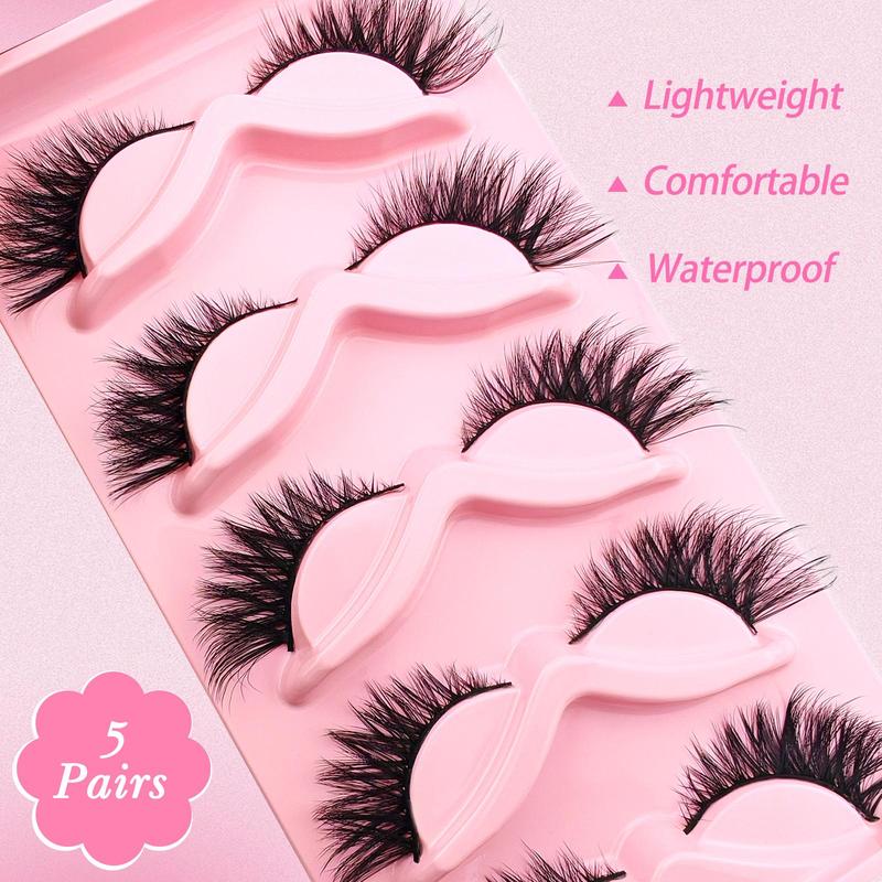 5 Pairs Cat Eye False Eyelashes for Eyelashes Extensions, Natural Look Eyelash Extensions, Volumized False Eyelashes for Women and Girls Eye Makeup Enhancement, Cosmetic Gift