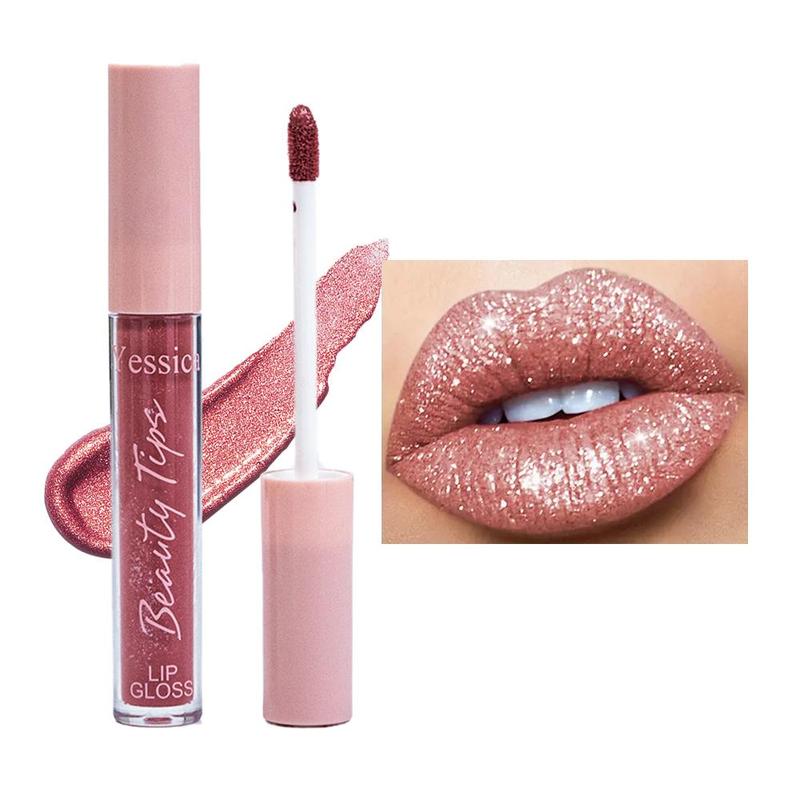 Long Lasting Glitter Lip Gloss, 1 Count Hydrating & Glittering Glaze Lipstick, Tinted Moisturizing Lip Stick for All Occasions Makeup, Glossy Lip Care Moisturizer for Girls & Women, Makeup Cosmetic Accessories