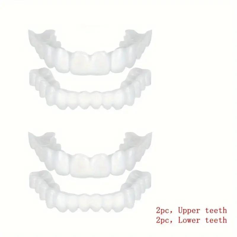 4-pieces, Comfortable And Flexible Disposable White Artificial Braces With Dental Veneer For Upper And Lower Teeth, For Both Men And Women