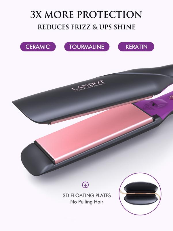 Straightener and Curler 2 in 1 -Professional Ceramic Straightening Curling Iron for Straighten Curl Wave Hair - Dual Voltage 12 Digital Heat Settings