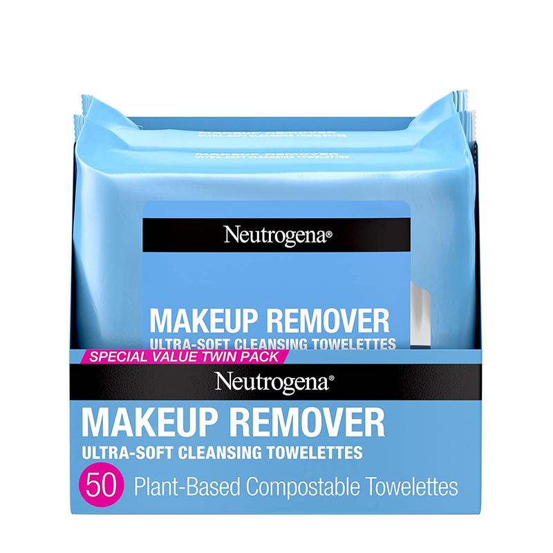 Makeup Remover Wipes, Ultra-Soft Cleansing Facial Towelettes for Waterproof Makeup, Alcohol-Free, Plant-Based, Twin Pack, 25 Count (Pack of 2) Neutrogena