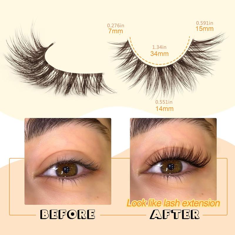 Natural Cat Eye False Eyelashes with Clear Band, 8 Pairs Wispy Curling Faux Cluster Lashes, Lightweight Volumized False Eyelashes for Eyelash Extension, Lashes Extension Kit, Christmas Gift