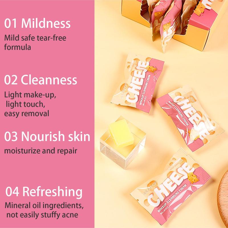 3 in 1 Gentle Cheese Makeup Remover, 8 Counts box Facial Cleansing Cream, Exfoliating Nourishing Skin Care Product for Women & Girls, Hygiene Product