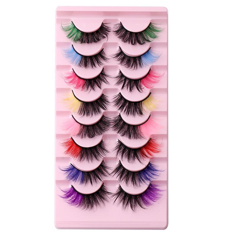 Colorful False Eyelashes (8 Pairs), Wispy Faux Cluster Lashes, Natural Curling False Eyelashes for Women and Girls Eye Makeup Enhancement