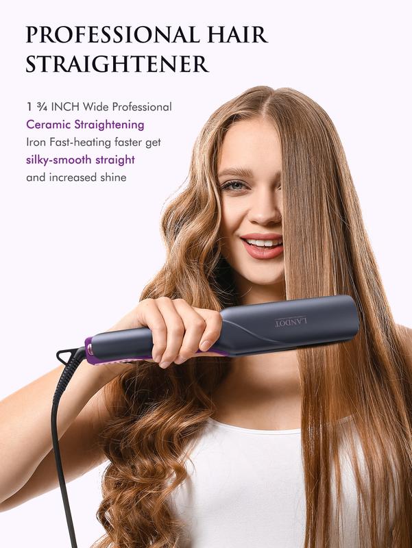 Straightener and Curler 2 in 1 -Professional Ceramic Straightening Curling Iron for Straighten Curl Wave Hair - Dual Voltage 12 Digital Heat Settings