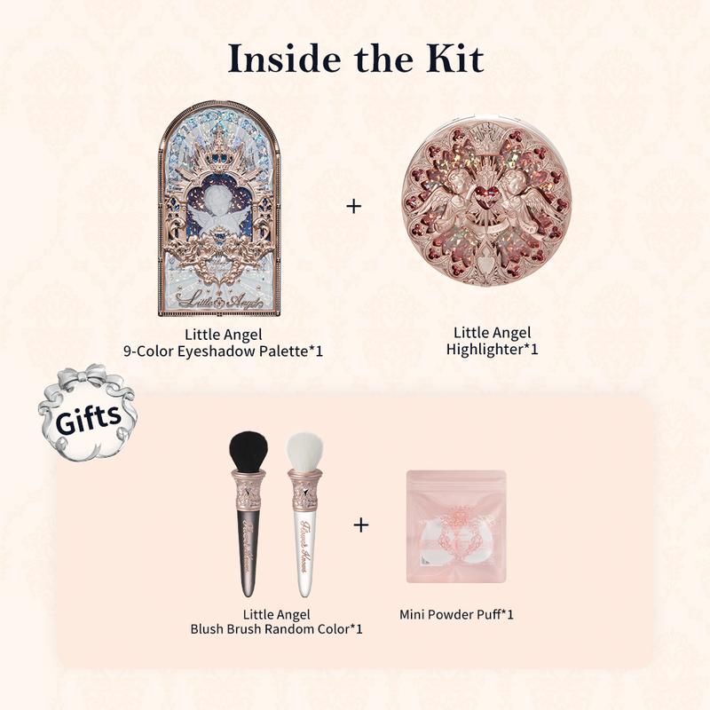 Flower Knows Eye Sparkle Kit - Little Angel Embossed Highlighter & 9-Color Eyeshadow Palette