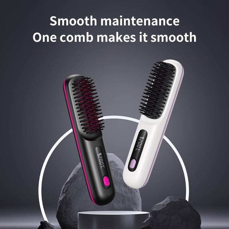 Portable Wireless Hair Straightener Brush, 1 Box USB Rechargeable Hair Straightening Comb, Hair Styling Tool for Home & Travel, Christmas Gift