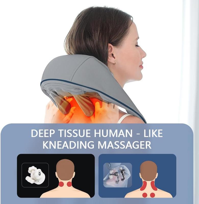 Neck and Shoulder Massager, Electric Cordless Massager for Shoulder, 6D Kneading Massage Pillow for Back, Leg, Waist, Trapezius, Grey