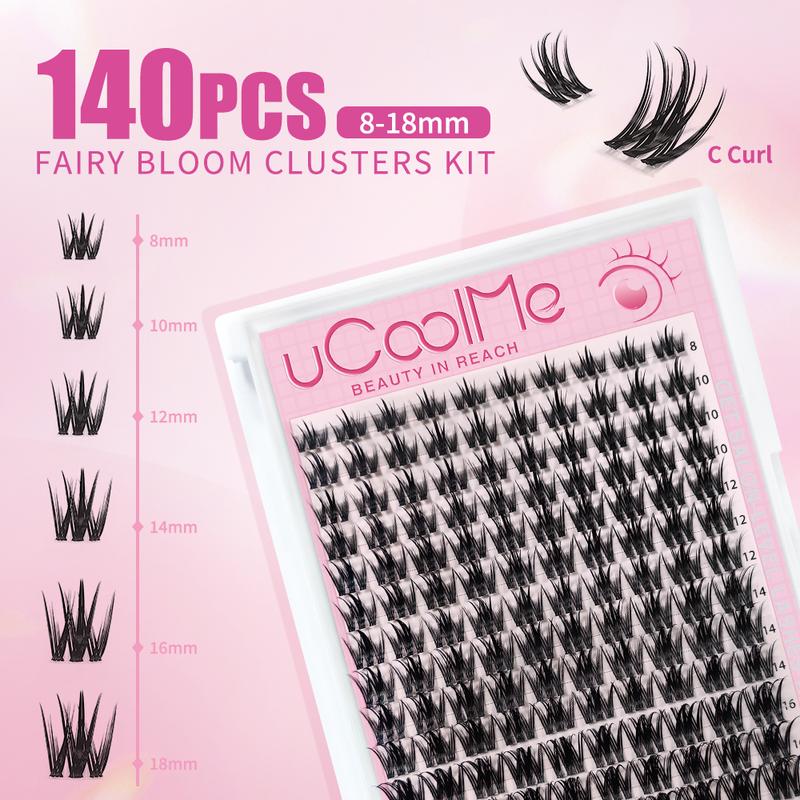 uCoolMe Lashes “Fairy Bloom” DIY Lash Extension Kit Manga Lash Clusters C Curl Individual Lashes Lash Clusters Kit Ultra-Thin Invisible Band Super Soft Eyelash Extension Kit WaterProof Lash Bond and Seal Lash Tweezers For Girls Christmas gift