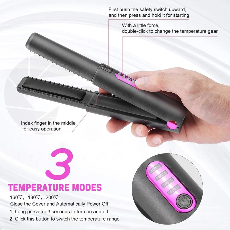 2 in 1 Hair Straightener & Curler, 1 Count Fast & Safe Hair Straightener & Curler, 3 Temperature Modes & Rechargeable Cordless Straightener and Curler, Hair Styling Tool for Home & Travel, Stocking Fillers Gift