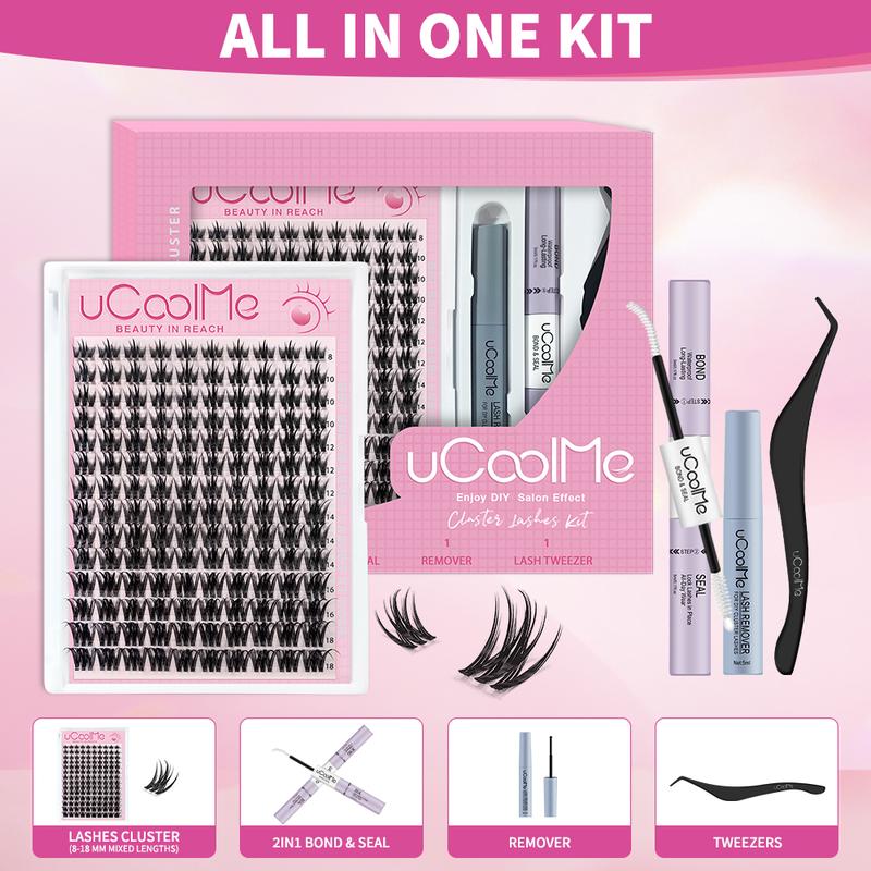 uCoolMe Lashes “Fairy Bloom” DIY Lash Extension Kit Manga Lash Clusters C Curl Individual Lashes Lash Clusters Kit Ultra-Thin Invisible Band Super Soft Eyelash Extension Kit WaterProof Lash Bond and Seal Lash Tweezers For Girls Christmas gift