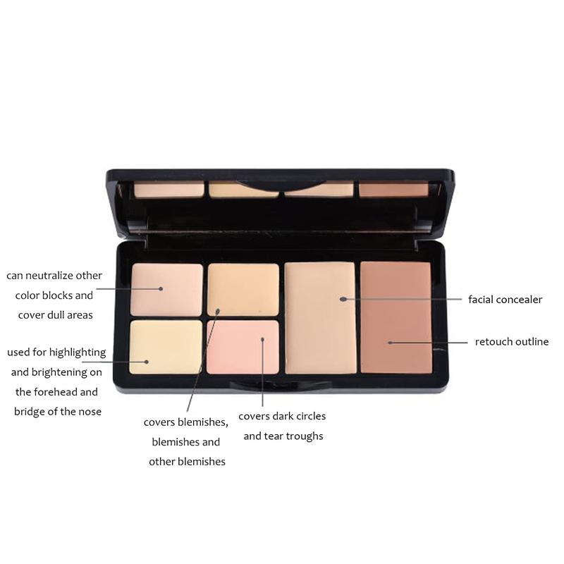 Concealer Contour Palette, 6 In 1 Color Correcting Concealer Contour Makeup Palette, Contouring Foundation Highlighting Makeup Kit for Dark Circles, Blemish With 2 Packs Brush (2#) Correction