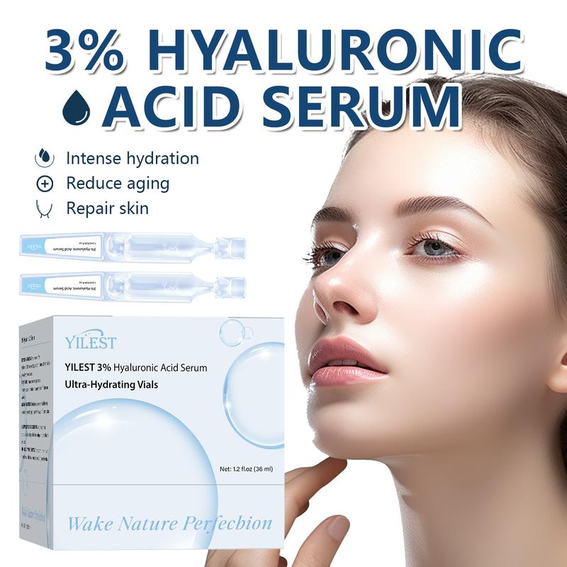 Hydrating 3% Hyaluronic Acid Serum, Deep Moisture Vegan Formula, Single-Use Ampoules, Glass Skin Glow, 30-Pack, Holiday Gifting, Youthful Radiance, Travel-Friendly