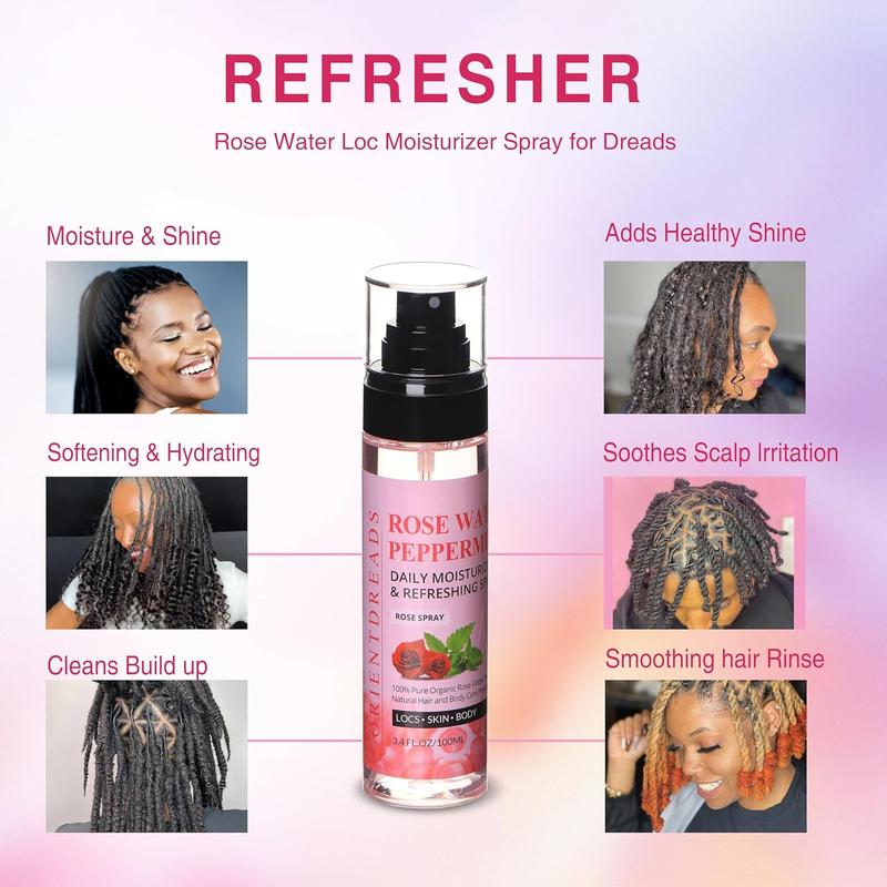 Moisturizing Rose Water and Peppermint Hair Scalp Refresher with Castor Oil for Locs and Dreadlocks -  Loc Care and Maintenance (3.4oz)