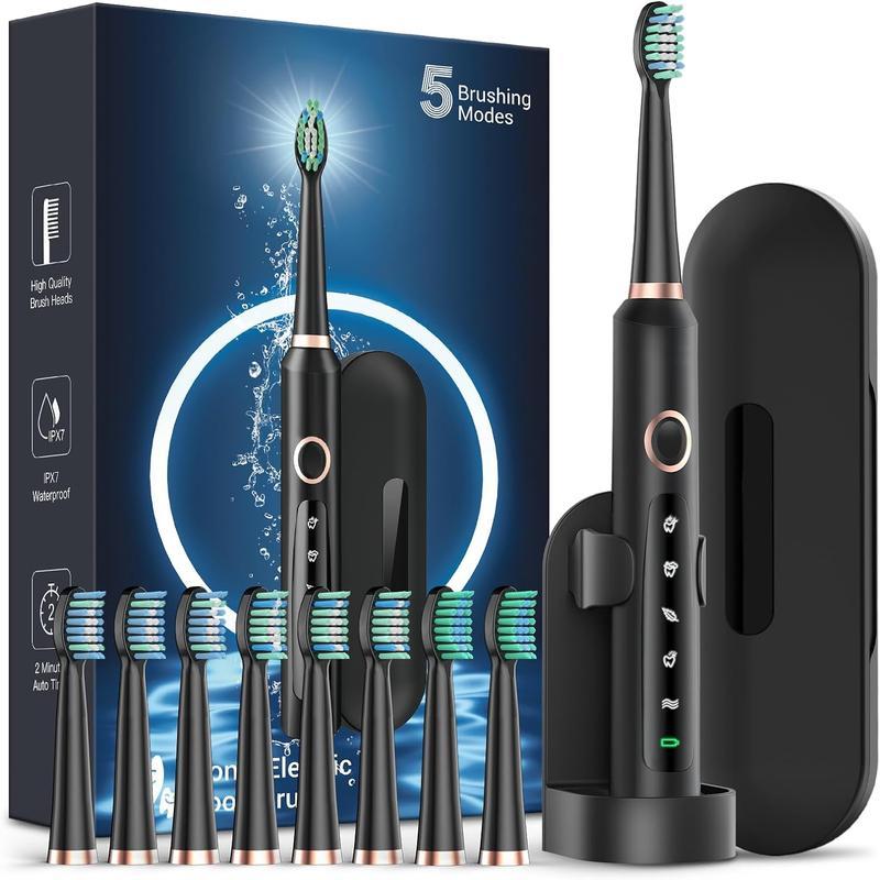 Electric Toothbrush - Rechargeable Electric Toothbrushes with 8 Brush Heads & Holder, Travel Case, Power Electric Toothbrush with Holder，3 Hours Charge for 120 Days