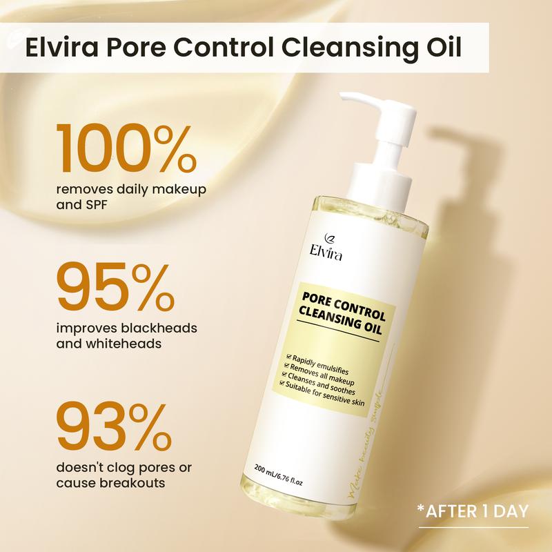 Elvira Pore Control Cleansing Oil, Daily Facial Cleanser for Makeup & Blackhead Removal and sebum, Non-Comedogenic, Fragrance-Free Formula for All Skin Types, Including Sensitive Skin 6.76 fl oz Makeup Remover Cosmetic