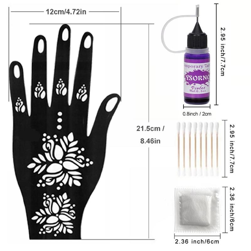 Boho Style Temporary Tattoo Kit, Including Hollow Out Hand Template & Colorful Tattoo Ink, DIY Temporary Tattoo Kit for Women & Men