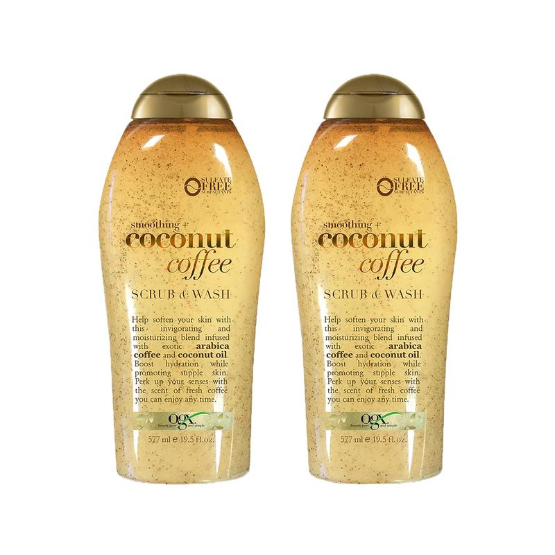 Smoothing + Coconut Coffee Exfoliating Body Scrub with Arabica Coffee & Coconut Oil, Moisturizing Body Wash for Dry Skin, Paraben-Free with Sulfate-Free Surfactants, 19.5 Fl Oz, 2 Pack