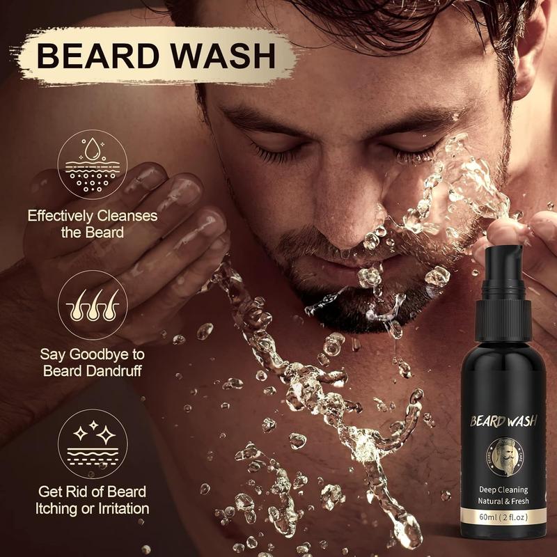 Beard Growth and  Set - 6 count Wash Shampoo, Oil, Balm, Comb, Brush,  -  Gift for Men