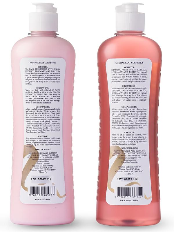 Natural Sant - Onion, Rosemary and Biotin Shampoo and Treatment Combo - (16 Fl Oz 500 ml) Blend Gentle