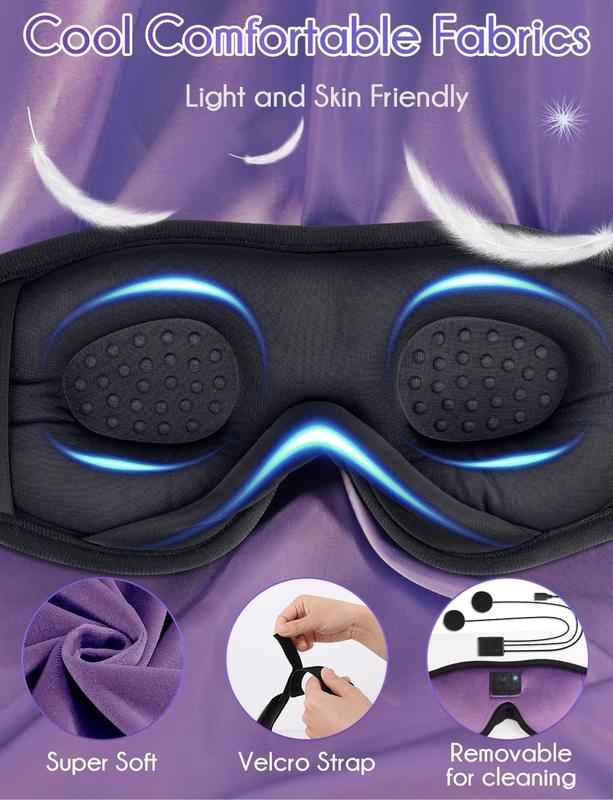 Sleep Headphones, Sleep Mask Bluetooth Wireless Music Eye Mask, Sleeping Headphones for Side Sleepers Sleep Mask with Bluetooth Headphones Ultra-Thin Stereo Speakers Perfect for Sleeping