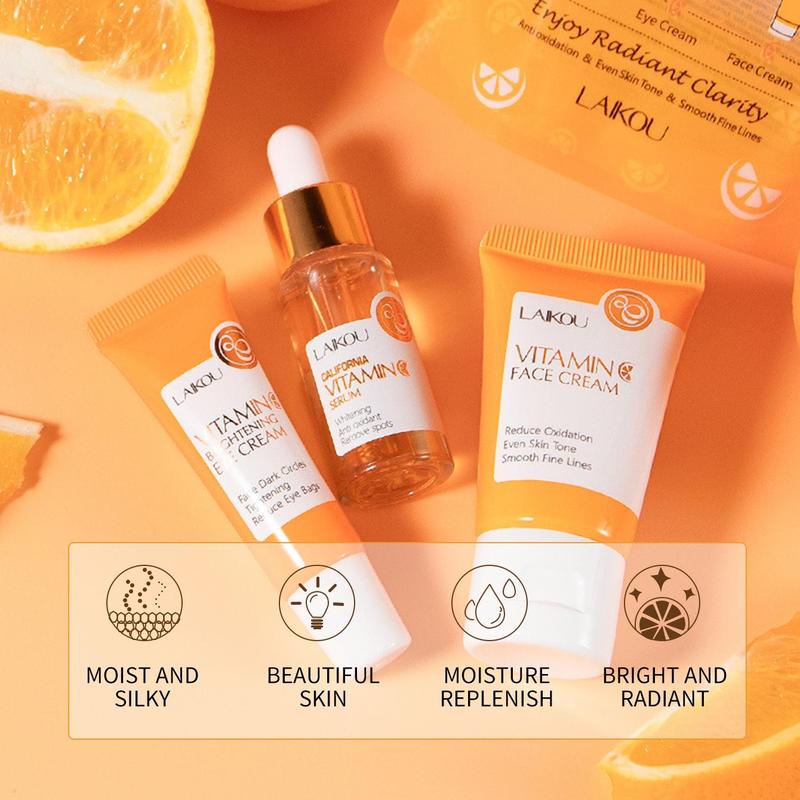 Vitamin C Hydrating Brightening Skin Care Set, 3 Counts set Moisturizing Firming VC Essence & Eye Cream & Face Cream, Revitalizing, Daily Skincare Gift