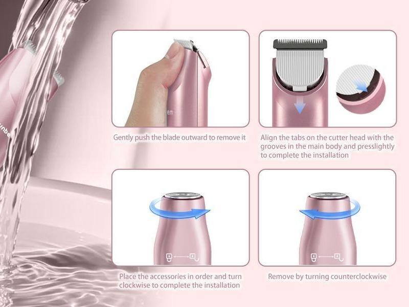 Akunbem Bikini Trimmer for Women,  Electric Shaver and Razor Rechargeable 2-in-1 Body and Facial Hair Removal Double Head for Painless Trimming of Pubic Face Underarm Legs, IPX7 Waterproof, pink