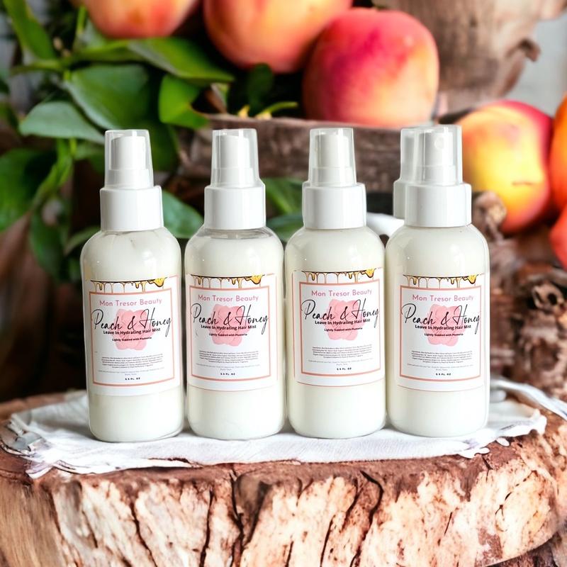 Peach & Honey leave in Hydrating Hair Mist  for all hair types and textures ( straight, curly, thick, thin, locks, braids, twists, chemically treated Silicone Free Hair Nutrition Silicone Free Haircare moisturize Coconut Oil Moisture Hydrate