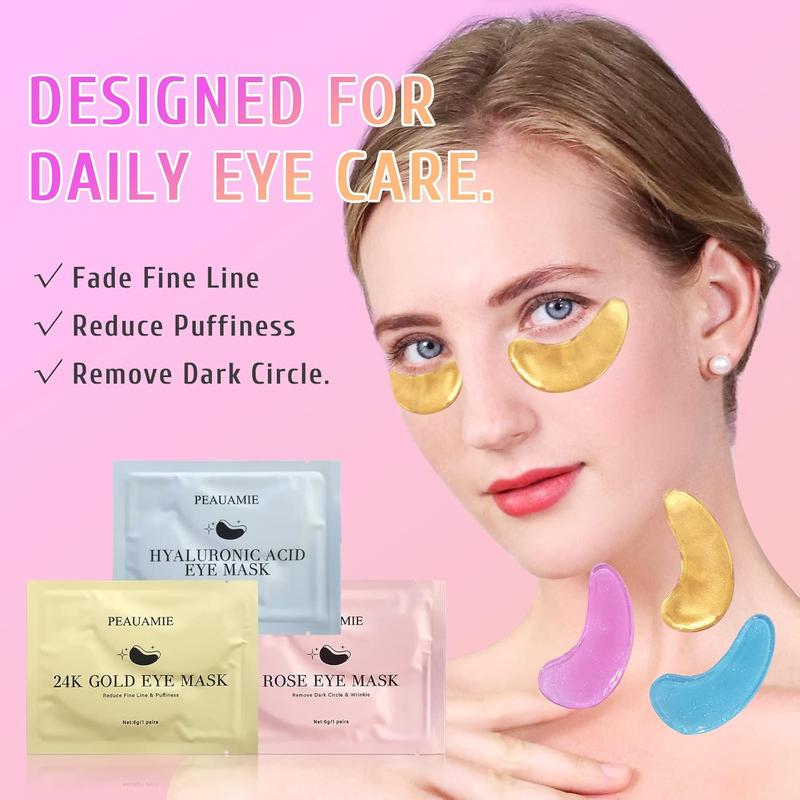 Under Eye Patches (30 Pairs) Gold Eye Mask and Hyaluronic Acid Eye Patches for puffy eyes,Rose Eye Masks for Dark Circles and Puffiness under eye skin care