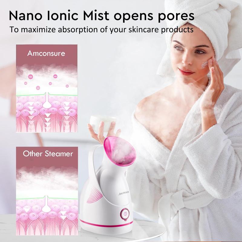 Amconsure Professional Nano Ionic Facial Steamer-For Rejuvenating Skincare Sauna SPA at Home, Deep penetrating Warm Mist Humidifier for Facial Maximum Cleansing Hydrating Soothing Calming Unclogs Pores,Beauty Salon Product With 5 Stainless Steel Skin Kit