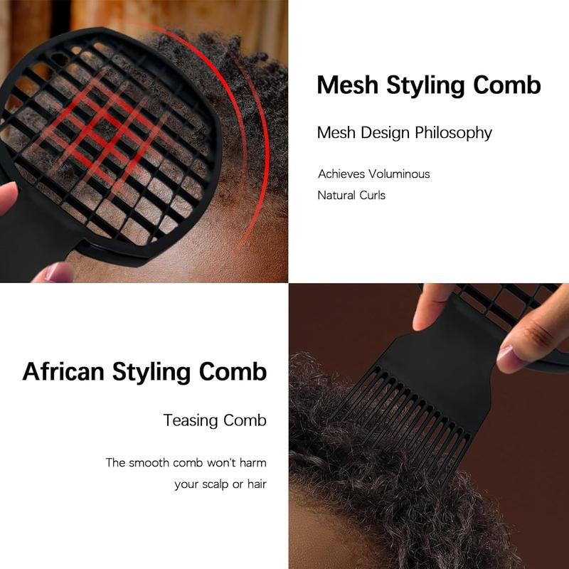 Hair Braiding Tool Set, 3 Counts set Rubber Curling Brush & Sponge Styling Comb & Steel Pin Comb, Professional Hair Styling Tool for Men