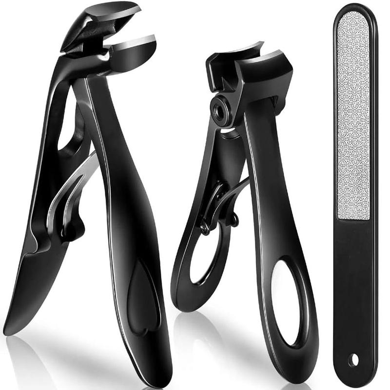 Professional Nail Clipper & Nail File Set, 3 Counts set Wide Jaw Nail Clipper & Angled Toenail Clipper & Nail File for Thick Nails, Manicure & Pedicure Tool, Christmas Gift