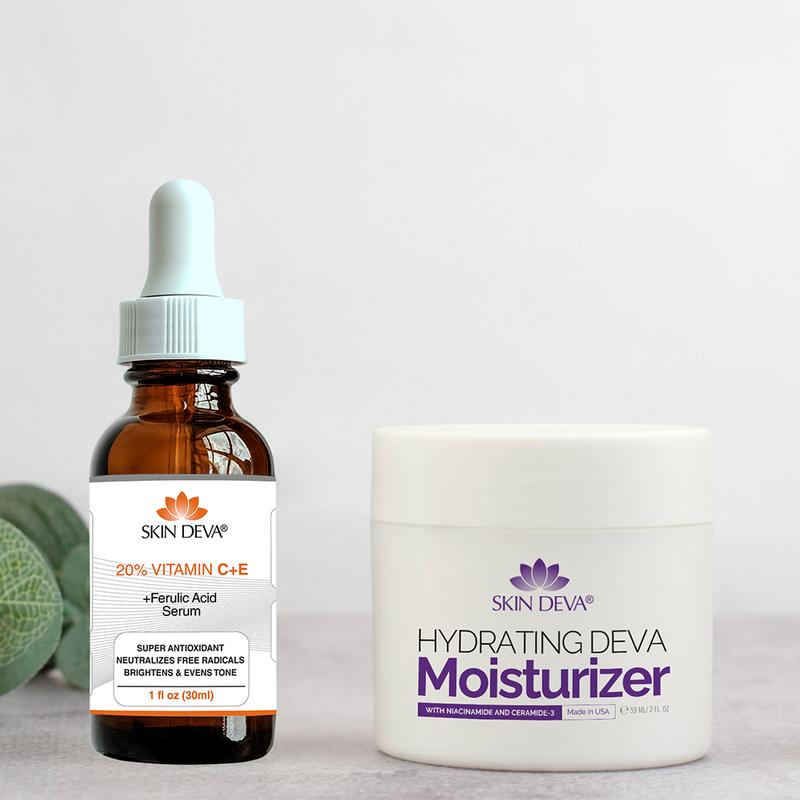 Vitamin C Serum + Hydrating Deva Moisturizer with Niacinamide & Ceramide Moisture Skincare Soothing Comfort