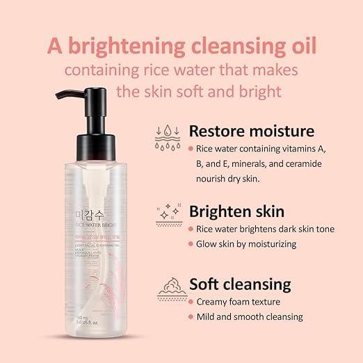 THE FACE SHOP Rice Water Bright Light Cleansing Oil 150ml Korean Facial Cleanser Skincare Lightweight Brightening Facial Cleansing