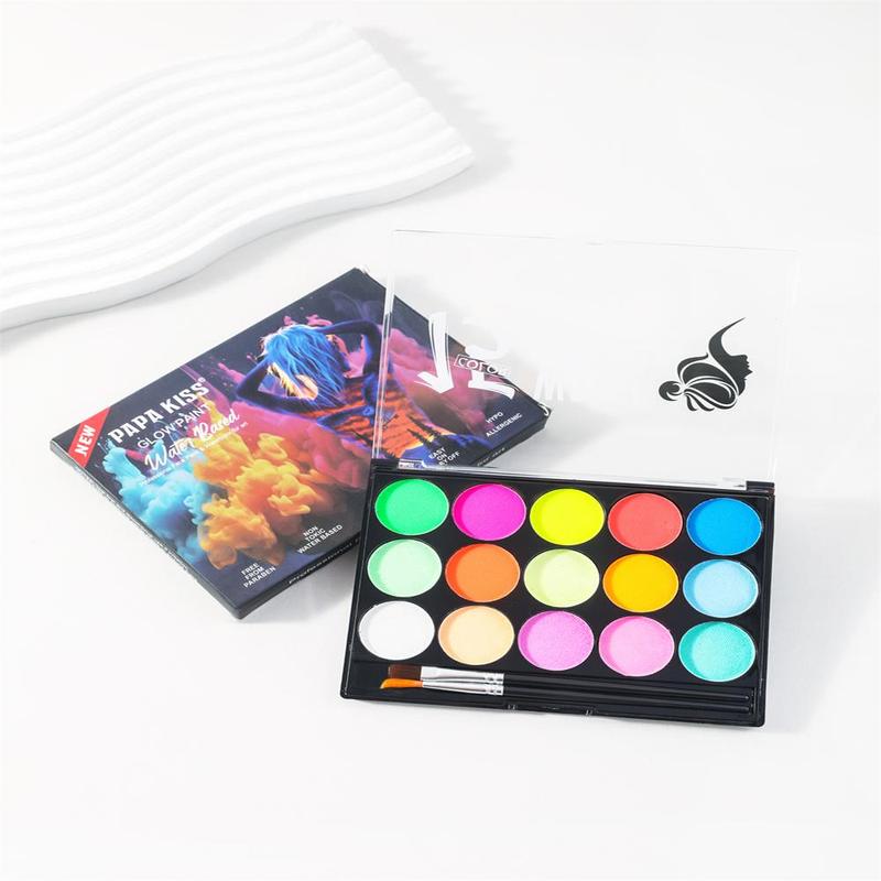 15 Color Body Paint Palette with Brushes, 1 Set Face Body Paint Palette, Cosmetic Palette for Stage Makeup, Nightclub Party Cosplay