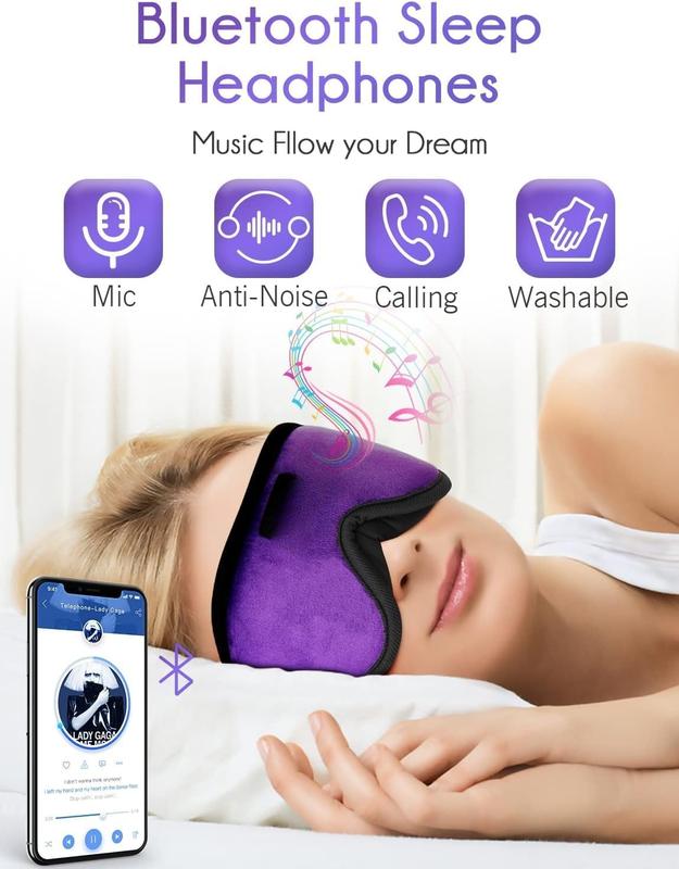 Sleep Headphones, Sleep Mask Bluetooth Wireless Music Eye Mask, Sleeping Headphones for Side Sleepers Sleep Mask with Bluetooth Headphones Ultra-Thin Stereo Speakers Perfect for Sleeping