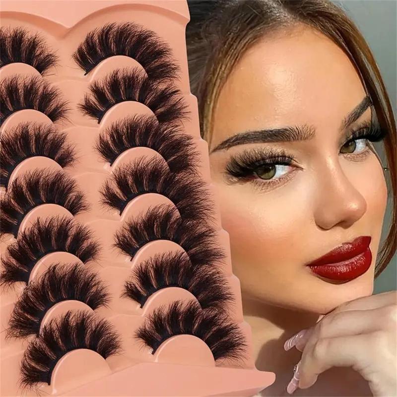 Fluffy False Eyelashes, 7 Pairs 20mm 8D Wispy Natural Curling Eye Makeup Strip Lashes, Russian Lash Artist Lashes, Volumized False Eyelashes for Women and Girls Eye Makeup Enhancement, Christmas Gift