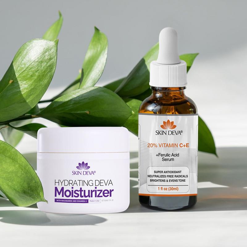 Vitamin C Serum + Hydrating Deva Moisturizer with Niacinamide & Ceramide Moisture Skincare Soothing Comfort