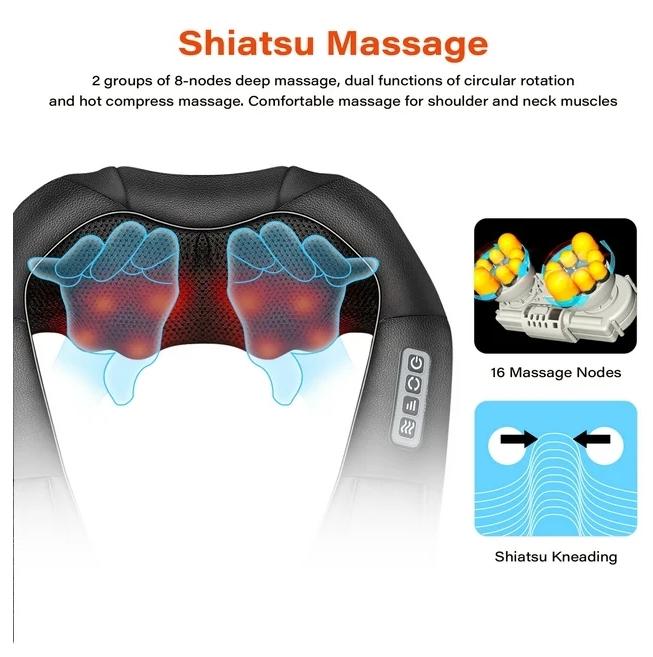 Shiatsu Neck Shoulder and Back Massager with , Electric Deep Tissue 4D Kneading Massage