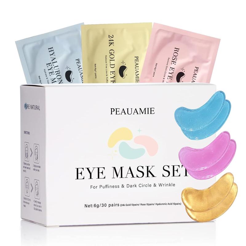 Under Eye Patches (30 Pairs) Gold Eye Mask and Hyaluronic Acid Eye Patches for puffy eyes,Rose Eye Masks for Dark Circles and Puffiness under eye skin care